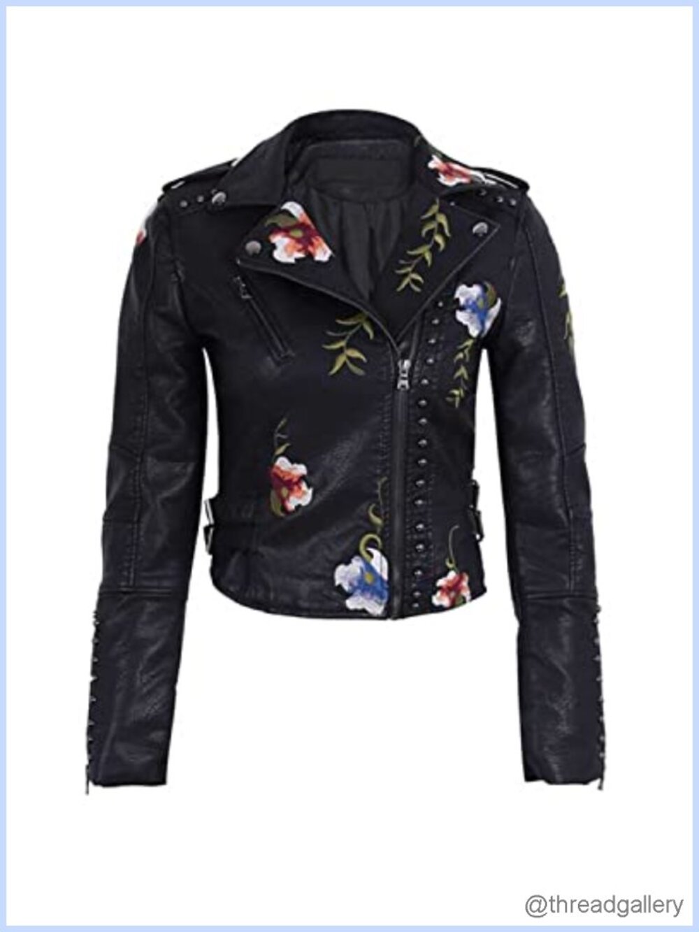 Faux Leather Moto Jacket Embroidered Studded Punk Coat